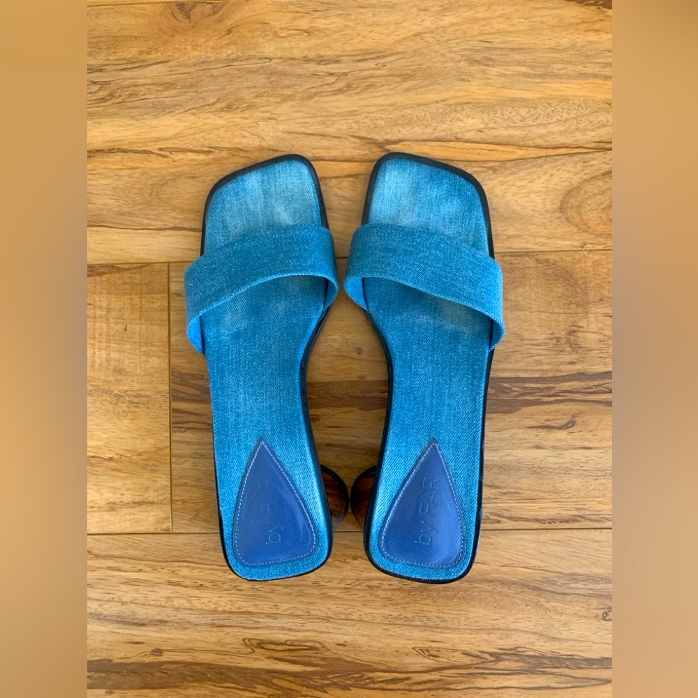BY FAR denim mule sandals